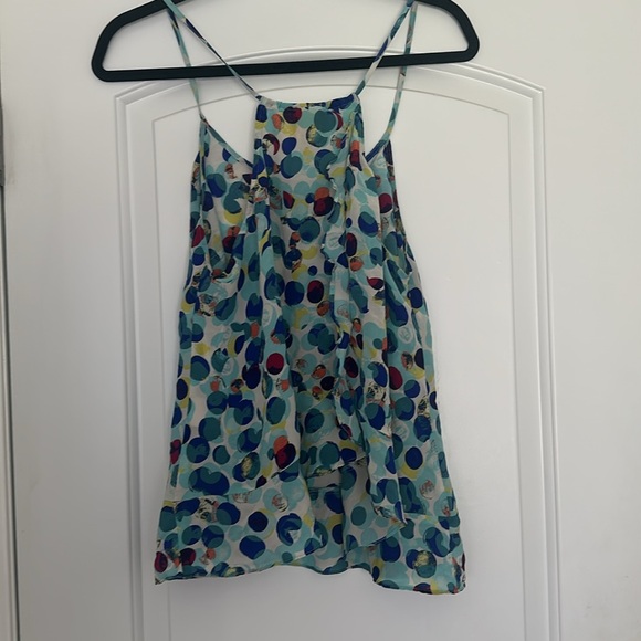 Anthropologie Maeve Zaballa 100% Silk Tank Aqua Motif Dotted Ruffled Sz 14 - Picture 7 of 10